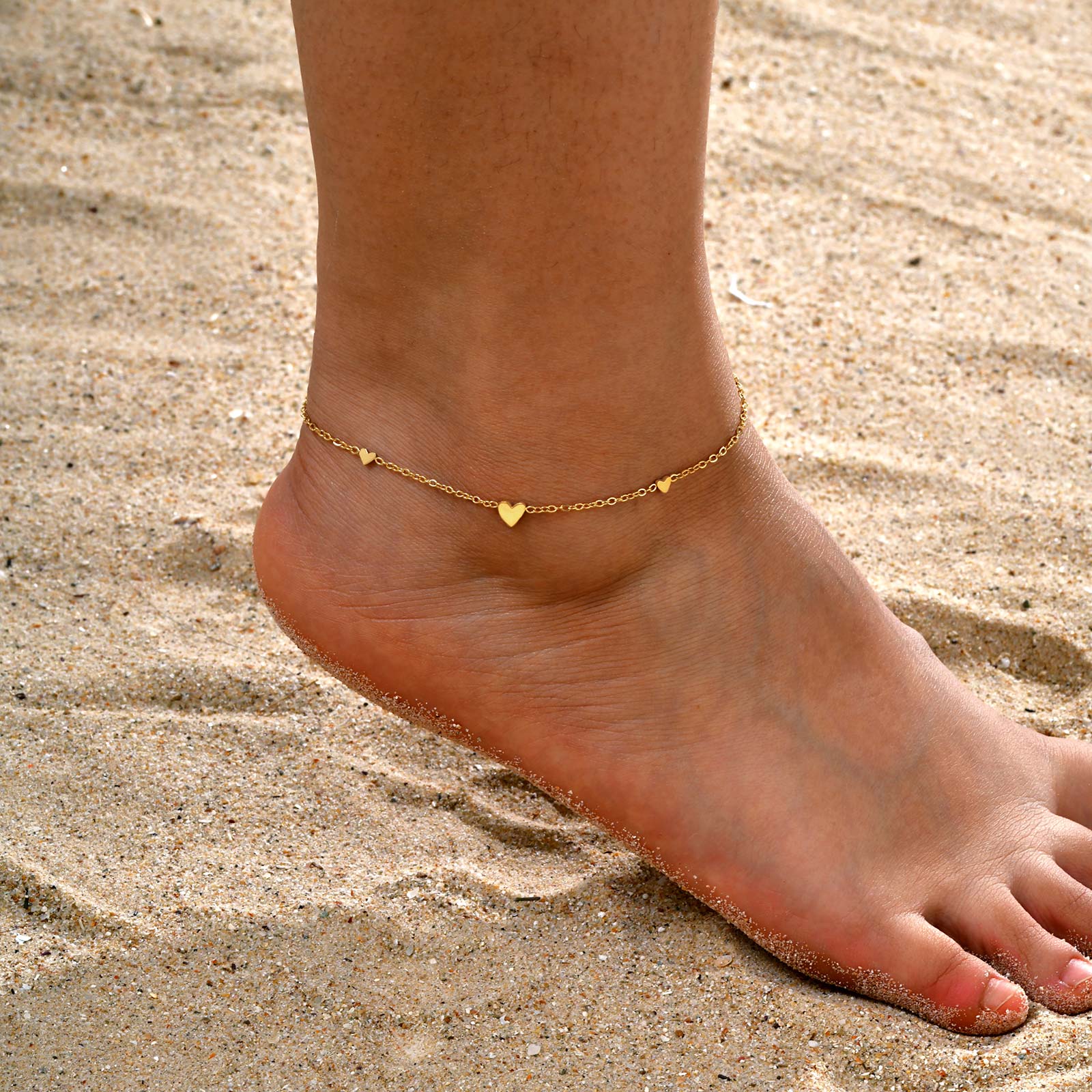 Jc Jewelry & Watches Photos - 여성을위한 스테인레스 스틸 하트 Anklets, 골드